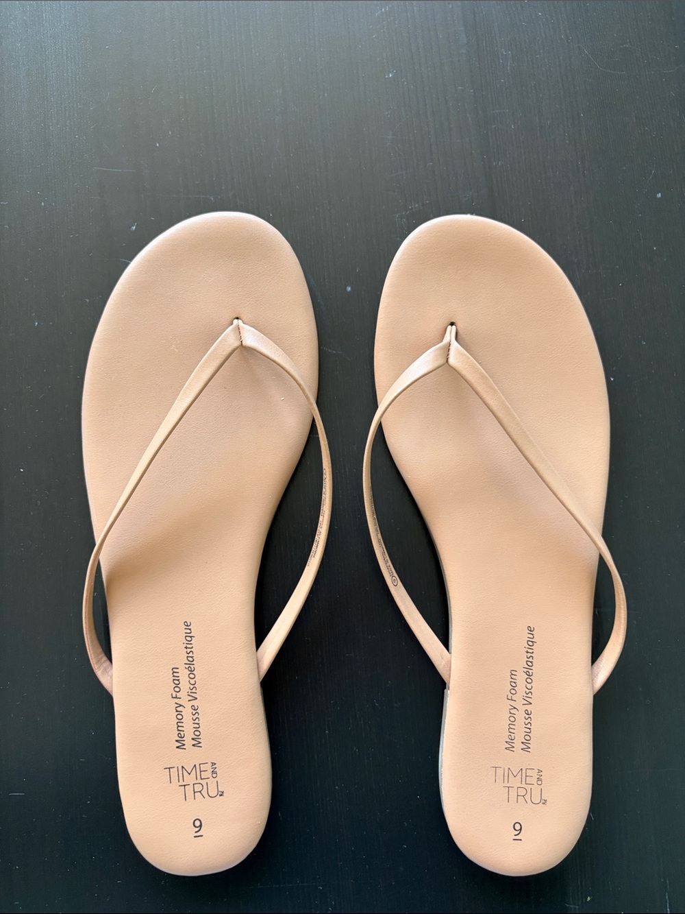 Time and Tru Ladies Tan Flip Flops